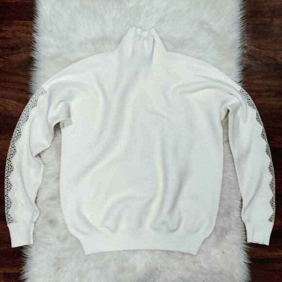 Sachin & Babi White High-Neck Sweater Lace Trim Sleeves Women's Size Small NWOT - Picture 3 of 14